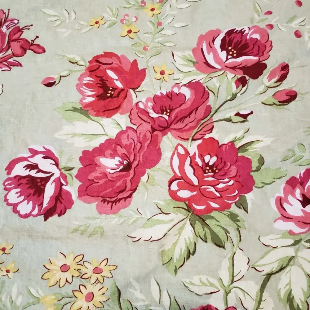 Pottery Barn Green Floral Full Double Duvet Cover Linen Cotton Farmhouse Living
